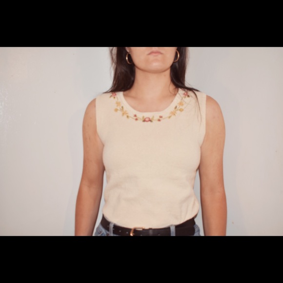 Vintage Floral Detailed Cream Sweater Vest - Picture 3 of 5
